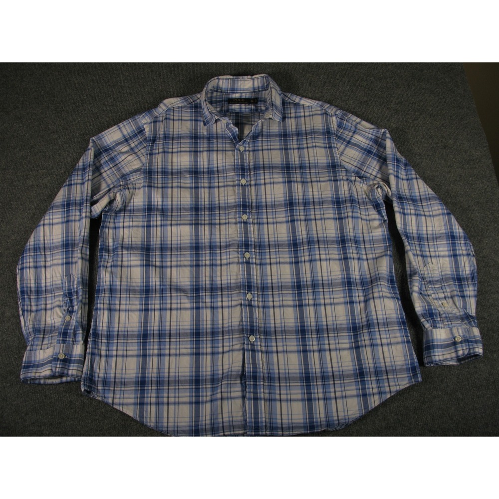 Polo Ralph Lauren Mens XL Blue Plaid‎ Button Down Shirt Long Sleeve Cotton 2233